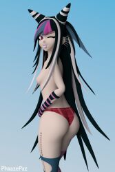 3d ass behind_view breasts danganronpa danganronpa_2:_goodbye_despair female_only looking_at_viewer looking_back mioda_ibuki panties panties_only phaazepaz small_breasts straight_hair super_danganronpa_2 thighhighs topless topless_female