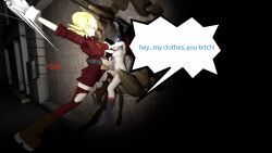 2girls 3d choke_hold crossover female hellsing hellsing_ultimate kirishima_touka multiple_girls naked naked_female naked_footwear seras_victoria sfm source_filmmaker text tokyo_ghoul