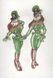 2futas breasts furry furry_only futanari intersex latex latex_bodysuit latex_suit military original original_character original_characters otter russian traditional_media_(artwork) vawlkee