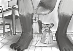 2022 alexyorim chair cheese_grater desk digital_media_(artwork) digital_painting_(artwork) dildo don't_bring_this_back_for_the_love_of_god feet furniture grocery_bag hi_res lowered_tail male mammal monitor monochrome please_no procyonid raccoon sex_toy solo table