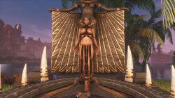 black_hair conan_exiles dark-skinned_female egyptian exposed_breasts facepaint female female_only high_heels loincloth original_character shrine skimpy_clothes solo strappy_heels