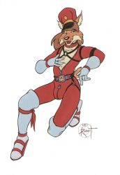 1990s 1999 1boy 20th_century bobcat bulge bulge_through_clothing furry furry_only leather leather_bodysuit original original_character traditional_media_(artwork) vawlkee zipper