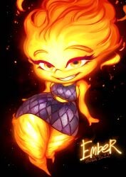 disney elemental_(pixar) elemental_creature ember_lumen female fire gofa no_humans pixar shortstack thick_thighs