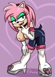 1girls amy_rose amy_the_bat anthro big_breasts breasts breasts_out charredarousal female looking_at_viewer rouge_the_bat_(cosplay) solo sonic_(series) voluptuous