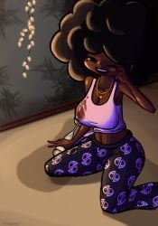 1girls background big_breasts carol_(bbpanzu) dark-skinned_female dark_skin drunk friday_night_funkin fully_clothed necklace nipples_visible_through_clothing one_eye_closed tiimooner wet_clothes wine_glass