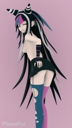 3d breasts danganronpa danganronpa_2:_goodbye_despair female_only mioda_ibuki phaazepaz skirt skirt_only small_breasts straight_hair super_danganronpa_2 thighhighs topless topless_female