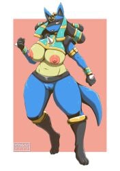 2020s 2022 absurd_res anthro areola big_breasts breasts canid cleft_of_venus female female_lucario genitals hi_res holowear_(pokemon) huge_breasts lucario mammal mossist nintendo nipples peach_pussy pink_areola pink_nipples pokemon pokemon_(species) pokemon_unite pussy ruins_style_lucario solo video_games