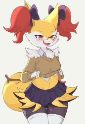 1futa 2022 absurd_res anthro balls black_body black_fur blush bottomwear bow_accessory braixen breasts canid canine clothed clothing clothing_lift cute_fangs digital_media_(artwork) edit eyewear foreskin fur futanari generation_6_pokemon genitals glasses gynomorph hi_res humanoid_genitalia humanoid_penis inner_ear_fluff intersex kemono legwear looking_at_viewer mammal midriff multicolored_body multicolored_fur navel nintendo open_mouth partially_retracted_foreskin penis pink_nose pokémon_(species) pokemon pokemon_(species) portrait pupils red_body red_fur school_uniform shirt shirt_collar simple_background skirt slit_pupils small_breasts solo sweater thigh_highs three-quarter_portrait tongue topwear tuft uniform video_games white_background white_body white_fur wide_hips yellow_body yellow_fur yoru_vida