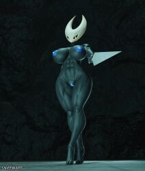 1girls 3d 3d_(artwork) abs anthro areola arthropod athletic athletic_female big_breasts black_body blender_(software) blue_genitals breasts completely_nude completely_nude_female digital_media_(artwork) female female_only full_body genitals hi_res hollow_knight hornet's_needle hornet_(hollow_knight) humanoid insect insect_girl insects looking_at_viewer muscular muscular_female naked naked_female nipples nude nude_female pinup pose pussy snippwapp solo solo_female standing team_cherry thick_thighs video_games weapon