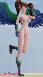 asian asian_female asian_mythology chinese chinese_female chinese_mythology east_asian_mythology hi-rez_studios jing_wei_(smite) mythology ponytail small_breasts smaller_female smite solo twintails wings