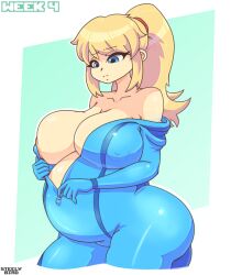 1girls breasts female female_only huge_belly huge_breasts metroid pregnant ready_to_pop samus_aran solo steely_bird zero_suit zero_suit_samus