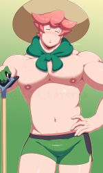 1boy bulge edd_layerex male_focus male_only milo_(pokemon) nipples pink_hair pokemon pokemon_ss shirtless