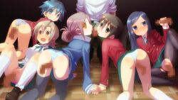 5girls 6+boys all_fours ass bad_link black_background black_pantyhose black_thighhighs blazer blue_eyes blue_hair blue_panties blue_stripes blush brown_eyes brown_hair censored clothing_aside collaborative_fellatio cooperative_fellatio disembodied_penis fellatio ffm_threesome ga_geijutsuka_art_design_class glasses green_ribbons green_skirt grin group_sex hair_ornament hair_up hairclip handjob jacket kneeling kneepits licking licking_penis long_hair looking_at_viewer looking_back mosaic_censoring multiple_boys multiple_girls multiple_penises noda_miki nozaki_namiko oomichi_miyabi open_mouth oral orgy osanadaisuke panties panties_aside pantyhose penis pink_panties ponytail red_jacket ribbon sex shirt short_hair simple_background skirt smile socks straight striped striped_panties teamwork teeth thighhighs threesome tomboy tomokane tongue tongue_out torn_pantyhose underwear vaginal_penetration white_panties white_shirt white_socks yamaguchi_kisaragi yellow_eyes