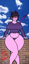 big_ass big_breasts female_only jellybean_(mcyt) partially_clothed purple_eyes solo