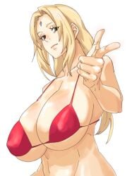 1girls big_breasts bikini blonde_hair boruto:_naruto_next_generations brown_eyes busty cleavage curvaceous curvy curvy_female curvy_figure female female_only forehead_jewel forehead_mark hi_res highres huge_breasts large_breasts lips lipstick looking_at_viewer mattsunart mature mature_female micro_bikini milf naruto naruto_(classic) naruto_(series) naruto_shippuden oppai pink_lips pink_lipstick pinup ponytail pose posing red_bikini red_swimsuit shounen_jump solo solo_female solo_focus swimsuit tied_hair tsunade voluptuous wide_hips