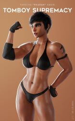 3d abs alternate_version_at_source alternate_version_available biceps black_eyes black_hair blender blizzard_entertainment bra clothing dark-skinned_female dark_skin egyptian egyptian_female female fingerless_gloves flexing gloves high_resolution looking_away muscle muscular_female overwatch panties pharah pharah-best-girl pose short_hair sweat tattoo tomboy