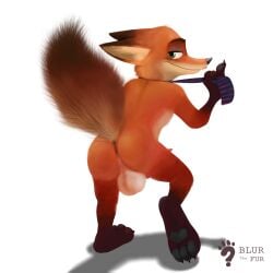 2018 3_toes 4_fingers anthro anus ass balls black_nose black_pawpads canid canine clothing clothing_pull digital_media_(artwork) disney feet fingers fluffy fluffy_tail fox fur genitals green_eyes half-closed_eyes head_tuft hi_res inner_ear_fluff male male_only mammal multicolored_body multicolored_fur narrowed_eyes necktie necktie_pull nick_wilde orange_body orange_fur pawpads paws penis pink_penis raised_tail signature simple_background smile solo toes tuft voredom white_background zootopia