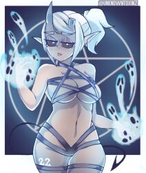 1girls breasts clothed clothing daria_(nadia_toxinz) demon female female_only magic mostly_nude nadia_toxinz skimpy solo white_hair