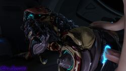 1boy 1boy1girl 1girls alien alien_girl armor ass auramargaret bent_over glowing helmet ivara_(warframe) pussy sex warframe