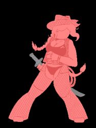 bra cow_tail cowboy cowboy_(yomi_hustle) cowboy_hat girl gun katana no_outlines panties red_body red_hair revolver sword whip yomi_hustle