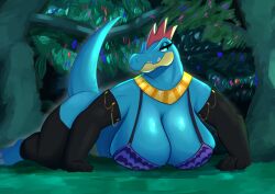 anthro big_breasts breasts clothed clothing female feraligatr generation_2_pokemon goopyarts huge_breasts lingerie nintendo pokémon_(species) pokemon pokemon_(species) underwear video_games