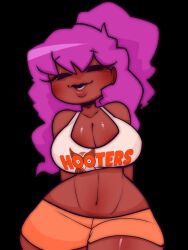 5hitzzzu b3_gf_(blazethewolf55) boombita booty_shorts breasts clothed clothing dark_skin friday_night_funkin funcu funculicious girlfriend_(friday_night_funkin) hooters_uniform meatcuteshii navel pink_hair pinkbobatoo ponytail shaya_dearest skiddioop stereodaddy suggestive_look tan_shorts thick_thighs toned toned_female