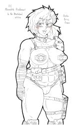 1girls 2d areolae blush breasts bumpy_areola erect_nipples female female_only hidemaru_kyu huge_nipples large_areolae large_breasts monochrome muscular muscular_female nipples nude original original_character paintchat partially_clothed raider_(fallout) smile