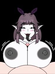 animated beat_banger big_areola big_breasts dark_sclera insect_girl long_ears long_tongue mole_under_eye nipples original_character paizuri precum tineola1 titjob titjob