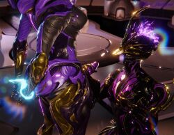 1futa 1girls 3d alien alien_girl auramargaret ember_(warframe) ember_prime female futanari hand_on_penis handcuffs handjob restrained saryn_(warframe) source_request tagme warframe