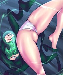 1girls cameltoe citez female fully_clothed green_eyes green_hair one-punch_man panties short_hair solo spread_legs tatsumaki underwear white_panties