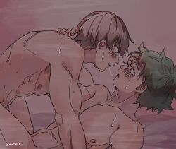 2boys abdomen abs bed blush chest completely_nude completely_nude_male crying curly_hair excited fingernails fingers freckles frizzy_hair grabbing green_hair hand_on_back hand_on_forehead happy_crying happy_sex happy_tears izuku_midoriya legs looking_at_another looking_pleasured lying lying_on_bed male_penetrating male_pleasuring_male muscle muscle_tone my_hero_academia nipples nude nude_male on_bed penetration red_hair romantic runi_1225 saliva saliva_trail sex shounen_jump shouto_todoroki sweat tears teenage teenage_boy teenager teeth tongue white_hair yaoi