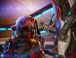 1boy 1boy1girl 1girls auramargaret cum cum_on_face cumshot hand_on_breast handjob ivara_(warframe) nezha_(warframe) penis tagme unseen_male_face warframe