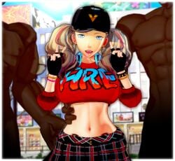 2022 3d ann_takamaki atlus dark-skinned_male double_peace_sign female hat imminent_sex interracial koikatsu male megami_tensei netorare numbersguy peace_sign persona persona_5 persona_5:_dancing_star_night pubic_tattoo tattoo v