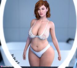 3d 3d_(artwork) big_ass big_breasts green_eyes jojozz lingerie milf pinup red_hair slushe_(website) thick thick_thighs