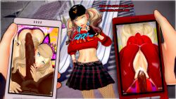 3d ann_takamaki ass atlus blonde_hair blue_eyes bodysuit camera camera_overlay camera_view cognitive_ann cum cum_in_pussy cum_inside dark-skinned_male dark_skin fellatio female huge_cock interracial juxtaposition koikatsu looking_at_viewer megami_tensei numbersguy oral panties penis persona persona_5 persona_5:_dancing_star_night phantom_thief_suit phone phone_view photografic_proof photographic_proof sh tagme unzipped unzipped_bodysuit vaginal_penetration