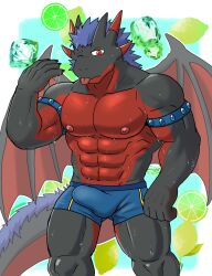 2025 a3f5errt8 abs absurd_res anthro armlet biceps black_body bloodwing_(tefyy02vu2xa9kk) blue_clothing blue_hair blue_underwear bodily_fluids bulge clothed clothing detailed_bulge digital_media_(artwork) dragon fanning fanning_self hair heat_(temperature) hi_res horn male membrane_(anatomy) membranous_wings multi_horn muscular muscular_anthro muscular_male mythological_creature mythological_scalie mythology nipples obliques one_eye_closed pecs red_body red_eyes red_membrane scalie solo sweat tail_mane underwear underwear_only winged_dragon wings