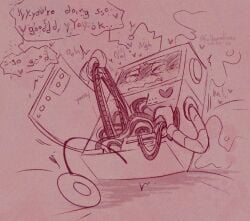electronics glitching masturbation moaning moaning_in_pleasure pleasured pleasured_face praise robot robotic_arm rocket_monkeys solo solo_focus talking talking_to_self wireplay wires yay-ok
