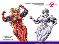 asuka_langley_sohryu biceps clothing erect_nipples erect_nipples_under_clothes extreme_muscles large_breasts muscle muscular_female neon_genesis_evangelion purukogi purukogi_(plasma_beach) rei_ayanami