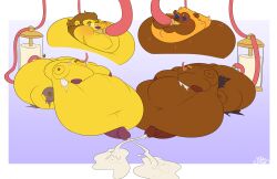 animal_crossing anthro ass belly big_belly big_butt big_penis blobby bodily_fluids bud_(animal_crossing) clothing duo ejaculation elvis_(animal_crossing) expansion eyewear fat_neck feeding feeding_tube felid genitals hi_res huge_belly huge_butt huge_cock hyper hyper_belly hyper_butt hyper_genitalia hyper_penis jangleforks lion male male/male mammal medical_instrument moobs morbidly_obese nintendo nipples obese overweight pantherine penis scientific_instrument sunglasses sweat torn_clothing weight_gain