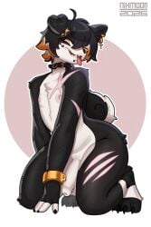 2026 anthro artist_name black_body black_claws black_fur black_hair blue_body blue_fur canid canine canis claws collar collar_only cross cuff_(restraint) dated digitigrade domestic_dog ear_piercing ear_ring erection femboy floppy_ears fur genitals hair hair_over_eye hi_res highlights_(coloring) humanoid_genitalia humanoid_penis male male_anthro mammal markings mole_(marking) multicolored_body multicolored_fur nipples nixmoonl nude nude_anthro nude_male one_eye_obstructed penis piercing pinup pose restraints ring_piercing scratch_mark shackles solo solo_focus tail text tongue tongue_out watermark white_body white_fur white_penis