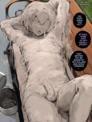 1boy 2d alterkyon bad_end cement consensual cum cum_on_body cum_on_penis death dialogue femboy green_eyes heterochromia lying lying_on_back male_focus petrification public public_nudity purple_eyes snuff tagme willing