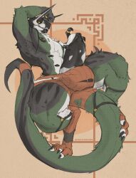 absurd_res ambiguous_species annoyed annoyed_expression anthro balls big_balls big_muscles big_pecs big_penis black_fur clothing creaturemuse dialogue dripping garrett_(creaturemuse) genital_fluids genitals glasses gold_jewelry green_fur hi_res huge_balls huge_cock huge_thighs male monochrome multicolored_fur muscular muscular_anthro muscular_arms muscular_legs muscular_male muscular_thighs nipple_piercing nipples pecs penis precum precum_drip precum_string sharp_teeth solo spotted_penis spotted_skin tail teeth tenting text thick_arms thick_penis thick_thighs torn_clothes underwear unknown_species white_fur