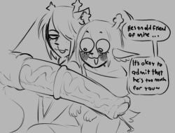 tommiowo deltarune undertale_(series) noelle_holiday carol_holiday deer mammal new_world_deer reindeer anthro antlers penis balls big_penis huge_cock big_balls kiss_mark clothing clothed dialogue english_text text speech_bubble line_art veiny female female_focus age_difference older_female younger_female mother mother_(lore) mother_and_daughter mother_and_daughter_(lore) daughter daughter_(lore) greyscale monochrome digital_media_(artwork) 2026 feral animal_genitalia animal_penis horsecock