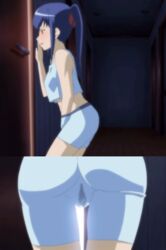 1girls animated artist_request ass blue_hair blush clothed clothed_female clothed_masturbation color female fingering human masturbation pajamas ponytail pussy pussy_juice shujii_no_inbou split_screen stitched wet_pussy