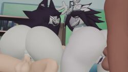2boys 2girls 3d anal anal_sex animated anus ass ass_focus bending_over bottomless bubble_butt cartoon_eyes cowgirl_position cum cum_in_ass cum_in_pussy dark-skinned_male doggy_style fangs female_on_top fpe from_behind fundamental_paper_education group_sex huge_ass light-skinned_male loop miss_circle_(fundamental_paper_education) miss_thavel_(fundamental_paper_education) mr_chazz80 penetration pussy sex sharp_teeth smiling sound source_filmmaker tagme vaginal_penetration video wide_hips