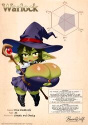boeserwolf dungeons_and_dragons gigantic_breasts goblin goblin_female goblin_girl green_skin hyper_breasts warlock yellow_eyes