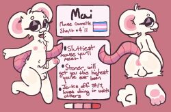 anthro balls breasts erection eyeliner eyeshadow genitals gynomorph intersex lgbt_pride looking_at_viewer mai_(mewzbloom) makeup mammal mewzbloom model_sheet mouse murid murine pawpads penis pride_colors raised_tail rodent simple_background solo tail tongue tongue_out trans_(lore) transgender_pride_colors