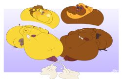 animal_crossing anthro ass belly big_belly big_butt big_penis blobby bodily_fluids bud_(animal_crossing) clothing cum duo ejaculation elvis_(animal_crossing) eyewear felid genital_fluids genitals hi_res huge_belly huge_butt huge_cock hyper hyper_belly hyper_butt hyper_genitalia hyper_penis jangleforks lion male male/male mammal morbidly_obese nintendo obese overweight pantherine penis sigh sunglasses sweat torn_clothing