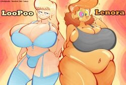 1futa 1girls bbw big_breasts blonde_hair bootlegjones female futanari ginger huge_breasts large_breasts lenora_rancher loopoo_rancher orange_hair original overweight overweight_female siblings sisters underwear