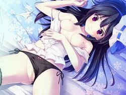 akisoba black_hair blush breasts censored game_cg nipples panties purple_eyes pussy rpg_gakuen stoic_lady tagme torn_clothes underwear